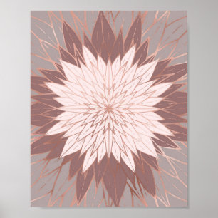 Rose Gold Pink Mauve Hand Drawn Flower Art Poster