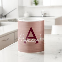 Rose Gold - Pink Metallic Monogram Name & Initial