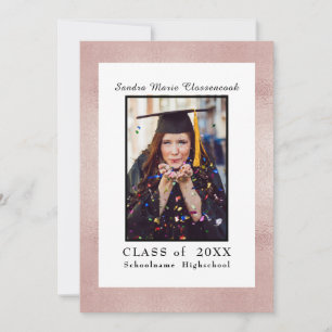 Rose Gold Pink Minimalist Frame Graduation Announcement