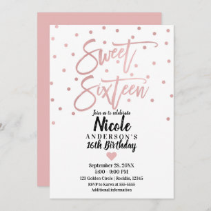 Rose Gold Pink Modern Script Sweet 16 Sixteen Invitation