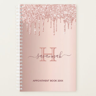 Rose gold pink monogram drips planner