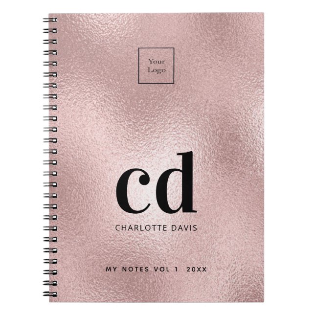 Rose,gold pink monogram initial business logo notebook (Front)