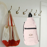 Rose gold pink monogram initials name modern sling bag<br><div class="desc">A rose gold,  pink background,  black and golden text. Personalise and add your first name,  monogram initials and full name.</div>