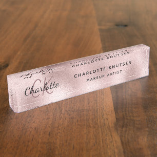 Rose gold pink monogram modern professional nameplate