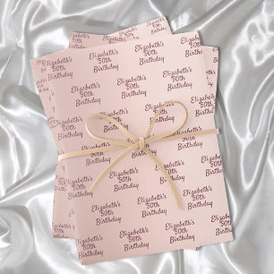 Rose gold pink monogram name birthday wrapping paper sheet