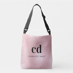 Rose gold pink monogram name crossbody bag