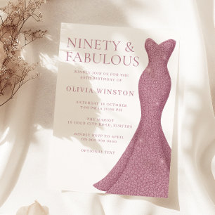 Rose Gold Pink Ninety & Fabulous 90th Birthday Invitation