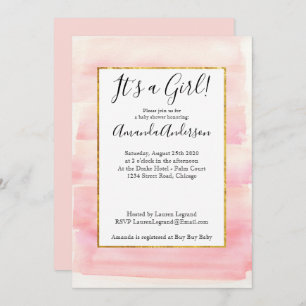 Rose Gold Pink Ombre Girly Baby Shower Invitation