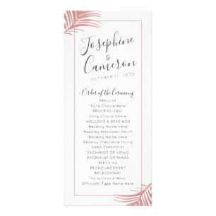 Rose Gold Pink Palm Leaves Beach Wedding Program Rack Card