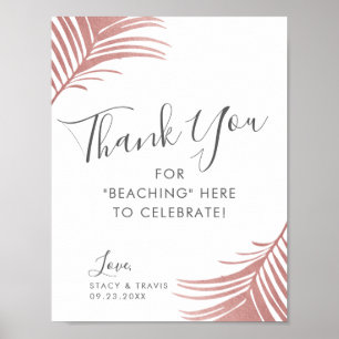 Rose Gold Pink Palm Leaves Thank You Sign