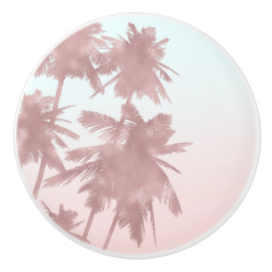 Rose Gold Pink Palms Beach Ombre Palm Trees Chic Ceramic Knob
