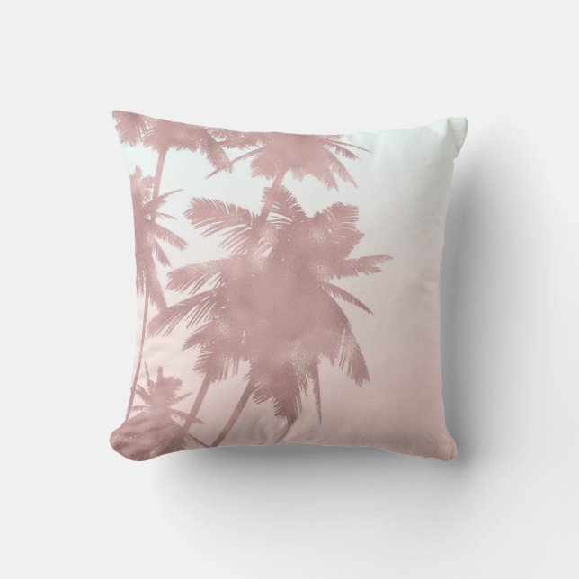 Rose Gold Pink Palms Beach Ombre Palm Trees Chic Cushion (Front)