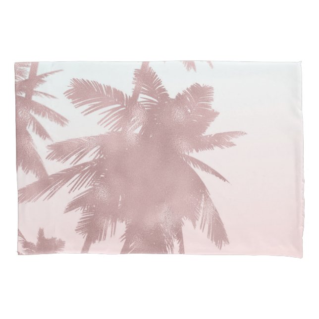 Rose Gold Pink Palms Beach Ombre Palm Trees Chic Pillowcase (Front)