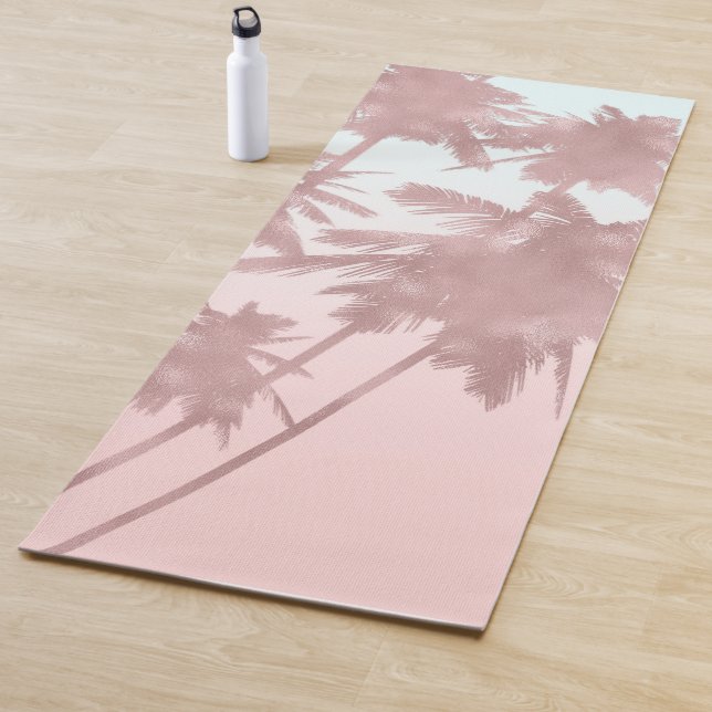 Rose Gold Pink Palms Beach Ombre Palm Trees Chic Yoga Mat (In Situ)