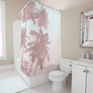 Rose Gold Pink Palms Beach Ombre Palm Trees Shower Curtain