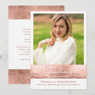 Rose Gold Pink Photo Graduation Announcement