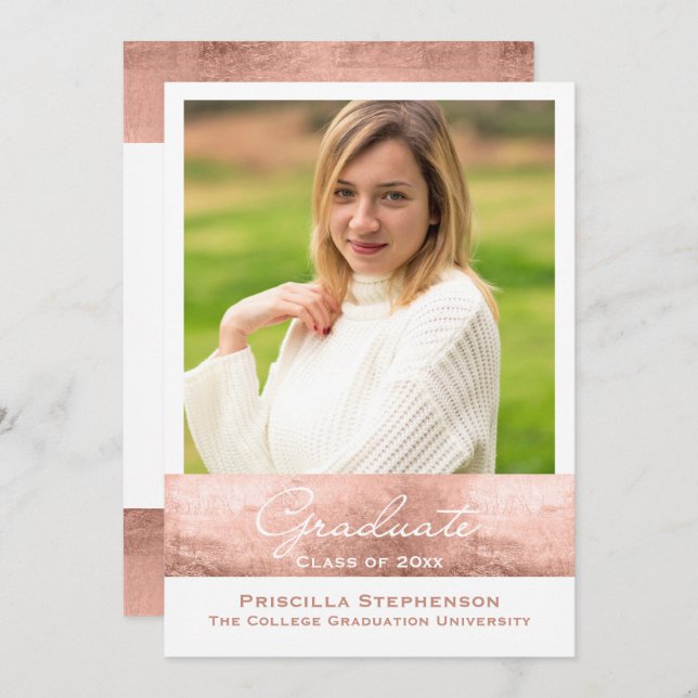 Rose Gold Pink Photo Graduation Announcement (Front/Back)
