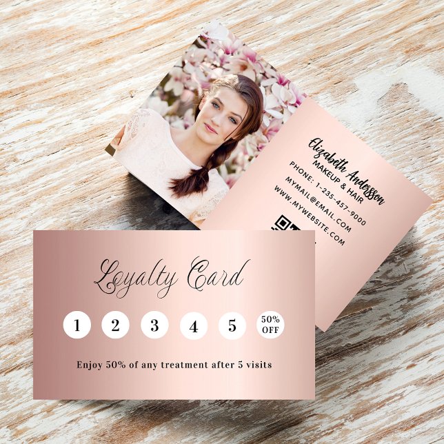 Rose gold pink qr code photo elegant loyalty card (Creator Uploaded)