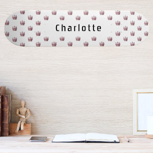 Rose gold pink queen crown white name skateboard
