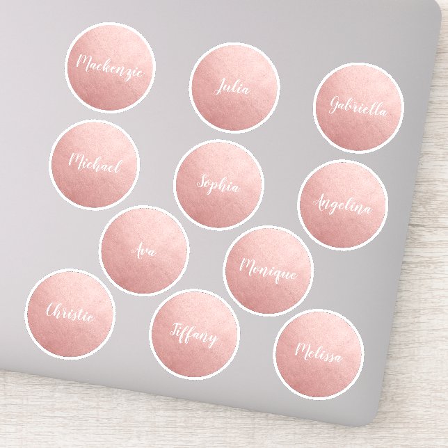 Rose Gold Pink Round Circle Individual Names Favou (Detail)