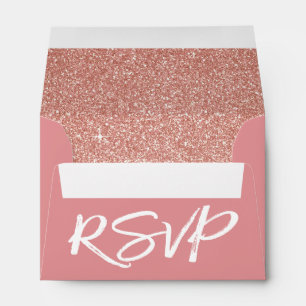 Rose Gold Pink RSVP with Sparkle and Glitter Envelopes