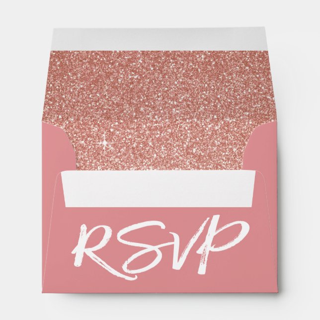 Rose Gold Pink RSVP with Sparkle and Glitter Envelopes (Back (Bottom))