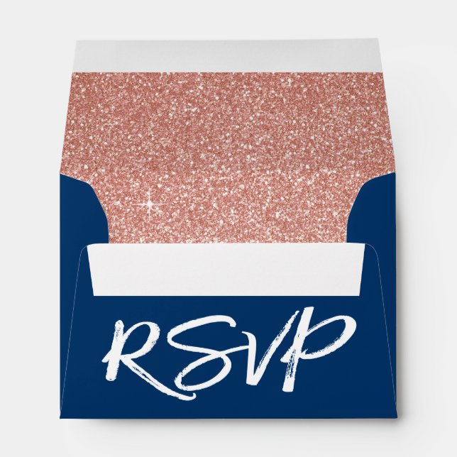 Rose Gold Pink RSVP with Sparkle and Glitter Envelopes (Back (Bottom))