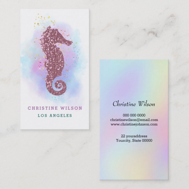 rose gold pink seahorse logo business card (Front/Back)