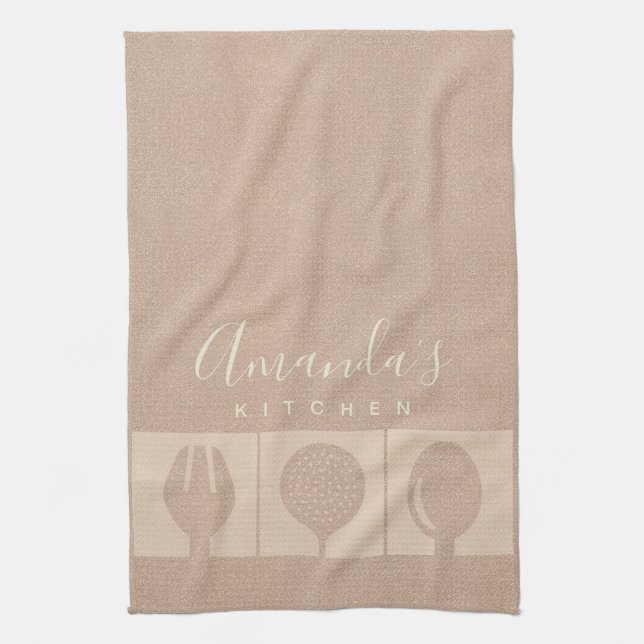ROSE GOLD PINK SHIMMER SPOON FORK SKIMMER CHEF TEA TOWEL (Vertical)