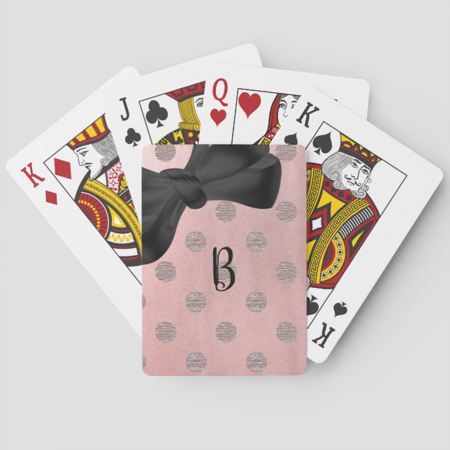 Rose Gold Pink Shine Glam Polka Dots & Bow Modern Playing Cards (Back)