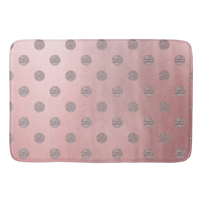 Rose Gold Pink Shine Glam Polka Dots Modern Chic Bath Mat (Front)