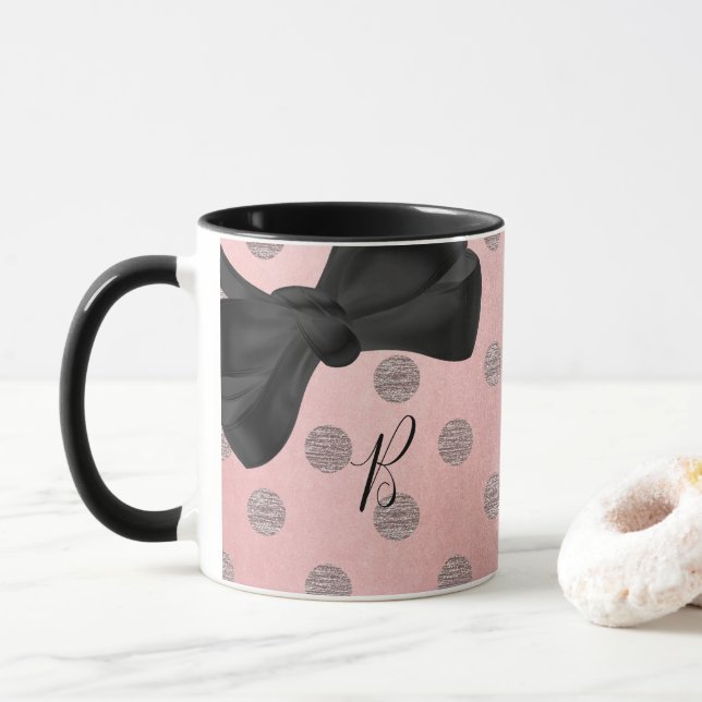 Rose Gold Pink Shine Glam Polka Dots Modern Chic Mug (With Donut)
