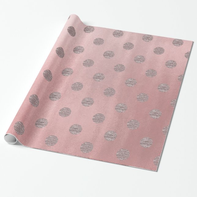 Rose Gold Pink Shine Glam Polka Dots Modern Chic Wrapping Paper (Unrolled)
