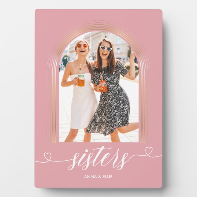 Rose Gold Pink Sisters Personalised Photo Keepsake Plaque (Front)