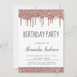 Rose Gold Pink Sparkle Glitter Any Age Birthday Invitation