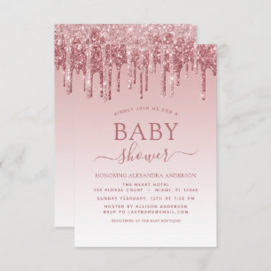 Rose Gold Pink Sparkle Glitter Baby Shower Invitation