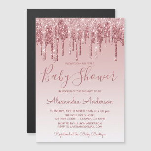 Rose Gold   Pink Sparkle Glitter Baby Shower Magnetic Invitation