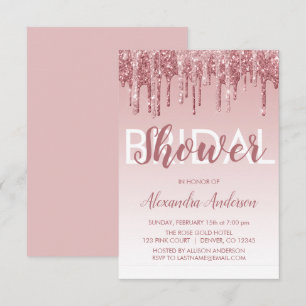 Rose Gold Pink Sparkle Glitter Bridal Shower Invitation