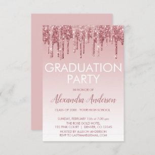 Rose Gold   Pink Sparkle Glitter Graduation Party Invitation