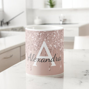 Rose Gold - Pink Sparkle Glitter Monogram Name Coffee Mug