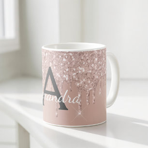 Rose Gold - Pink Sparkle Glitter Monogram Name Coffee Mug