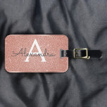 Rose Gold Pink Sparkle Glitter Monogram Name Luggage Tag<br><div class="desc">Rose Gold - Blush Pink Sparkle Glitter Monogram Name and Initial Luggage Tag. This bag tag is perfect for Back to School, Work, or Travelling. The Blush Pink Luggage Tag also makes a great party favour for weddings, birthdays, bridal showers, honeymoons or for a bachelorette party. Please contact the designer...</div>