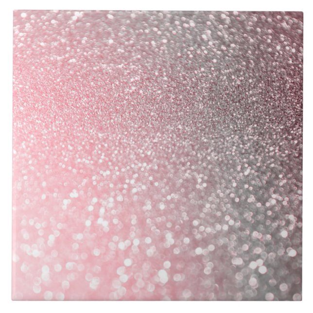 Rose Gold Pink Sparkle Luxury Trendy Glitter Ceramic Tile (Front)