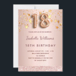 Rose gold pink stars 18th birthday invitation<br><div class="desc">A modern, stylish and glamourous invitation for a 18th birthday party. A faux rose gold metallic looking background with faux gold dripping stars. The name is written with a modern dark rose gold coloured hand lettered style script. Personalise and add your party details. Number 18 is written with a balloon...</div>