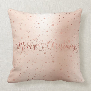 Rose Gold Pink Stars Metallic Silk Merry Christmas Cushion