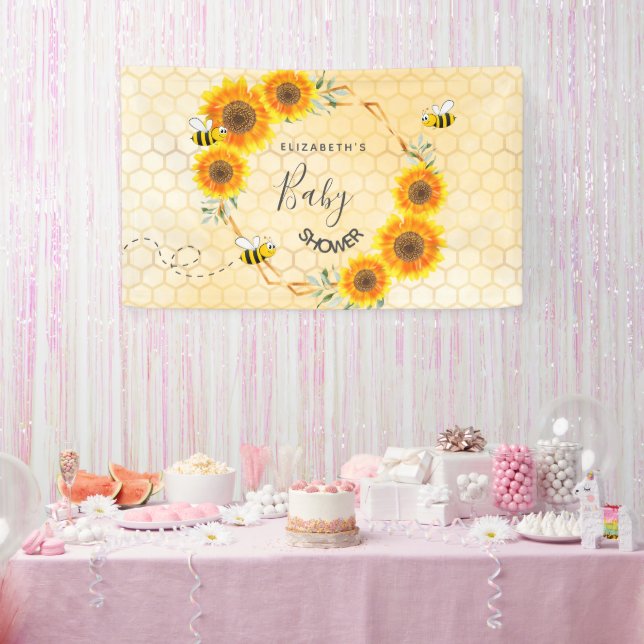 Rose gold pink sunflowers mum to bee Baby Shower Banner (Party)