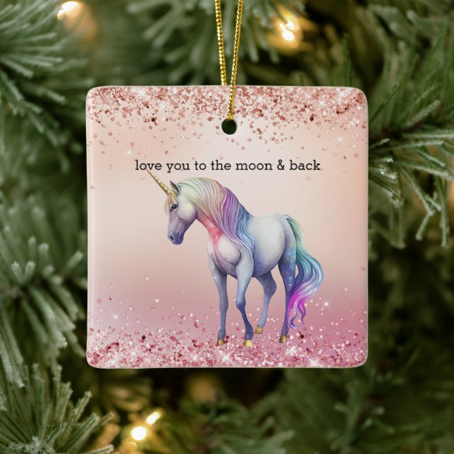 Rose Gold Pink Unicorn Sparkle   Ceramic Ornament (Tree)