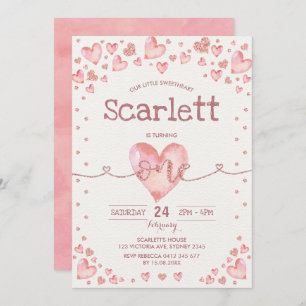 Rose Gold Pink Valentines Sweetheart 1st Birthday Invitation