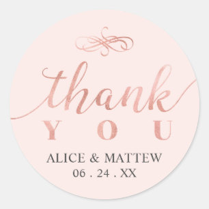 Rose Gold & Pink    Wedding Thank you, Favour Classic Round Sticker