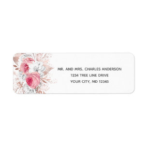 Rose Gold Pink White Floral Trendy return address  Label